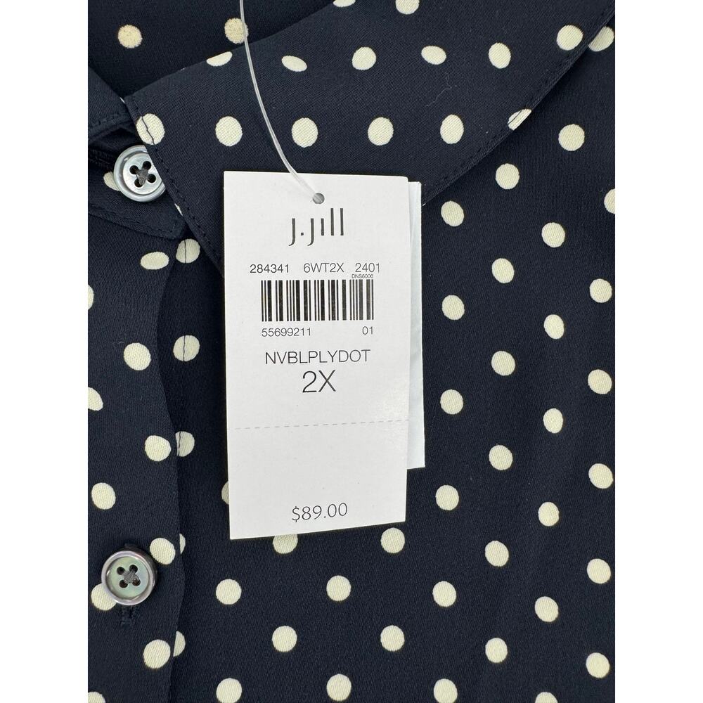 J.Jill Wearever Navy Polka Dot Button Down Blouse Plus SZ 2X Artsy Office Preppy - Picture 7 of 14